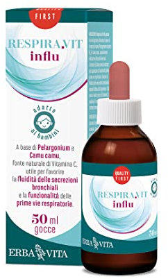 ERBA VITA Respira.Vit Influ Gocce integratore alimentare in gocce per il benessere delle vie respiratorie di bambini e adulti - 50 ml
