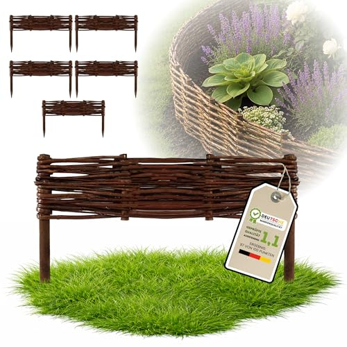 Floranica 5 Stück Beetbegrenzung Weide 10 cm x 40 cm – Rasenkante Weidengeflecht Beeteinfassung, Beetumrandung