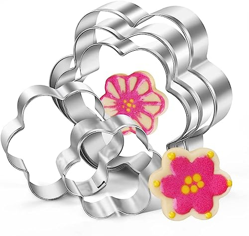 AVANA Ausstechformen Blumen 5 Stück, Edelstahl Ausstecher Set Weihnachten Keks Plätzchen, Silber