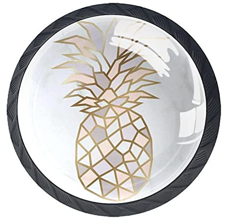suojapuku Schubladenknöpfe Schrankgriff Kommodenknöpfe Schränke Knäufe,Frucht Roségold Ananas,4 Stück Kristallglas-Dekorgriffe