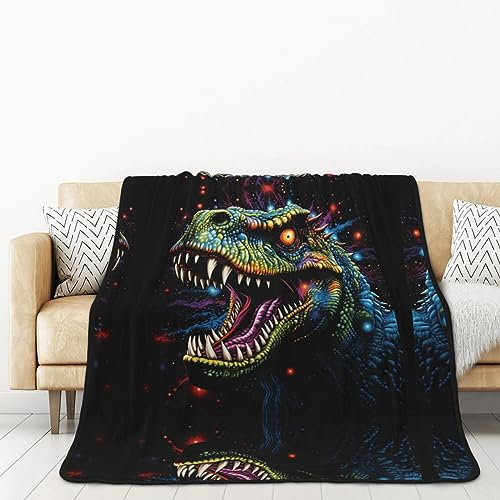 Bunte Dinosaurier, doppelseitige Flanelldecke für Autobetten und Nickerchen für Erwachsene, eine warme und gemütliche Decke (152,4 x 203,2 cm)