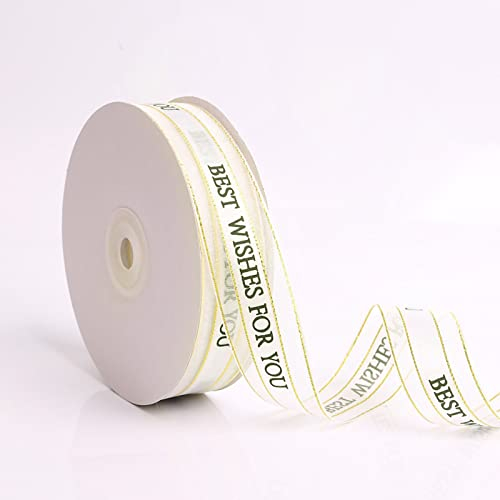 Tyenaza Geschenk-Satinband, Doppelseitiges Band, Buchstaben-Design, Lichtecht, Geschenkverpackungsband Für Weihnachten, Geburtstag, Party, Dekoration, Geschenkbox(cremefarben)