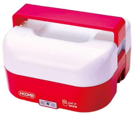 A2ZWORLD Chauffe-Plats électrique 1,6 L 40 W avec 4 récipients + 1 pour Soupe, Chauffe-boîte à déjeuner avec Alimentation ou Allume-Cigare de Voiture, boîte à déjeuner de Voyage (Rouge)