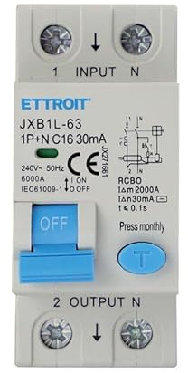 Disjoncteur différentiel 1P+N 16A 6kA 30mA 220V occupe 2 modules DIN Ettroit JX271661