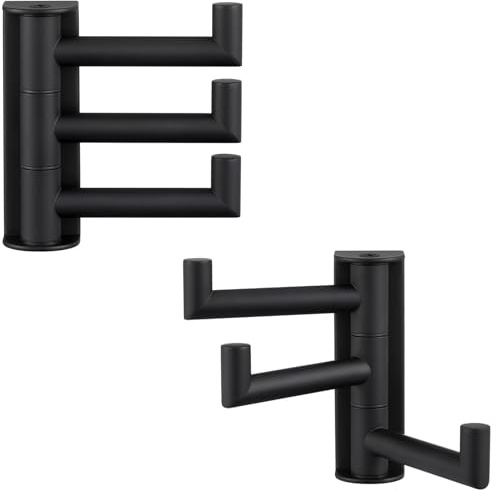Angle Simple Swivel Towel Hooks for Bathroom, SUS 304 Stainless Steel Foldable 3 Arms Robe Towel Holder, Shower Wall Coat Hooks, Matte Black, 2 Pack
