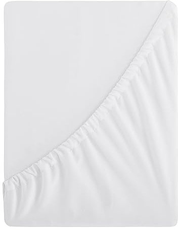 Aisbo Sabana Bajera Cama 180 Blanco, Sábana Bajera 180x200 Ajustable para de hasta 40 cm de Grosor, Microfibra Cepillada, Bed Sheet