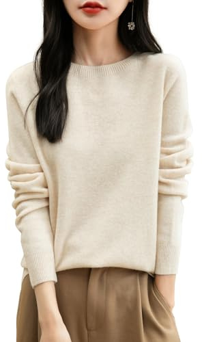 Chanyarn Maglione Girocollo da Donna in 100% Lana Merino 2025 Maglione Lavorato a Maglia Senza Cuciture a Maniche Lunghe (Beige,M)