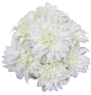 Lacomfy Faux Dahlias Flowers 7 Heads Artificial Dahlia Flowers Fake Flowers Silk Dahlia Flowers Bouquet for Table Centerpiece Wedding Party DIY Flower Arrangement, Pack of 1, White