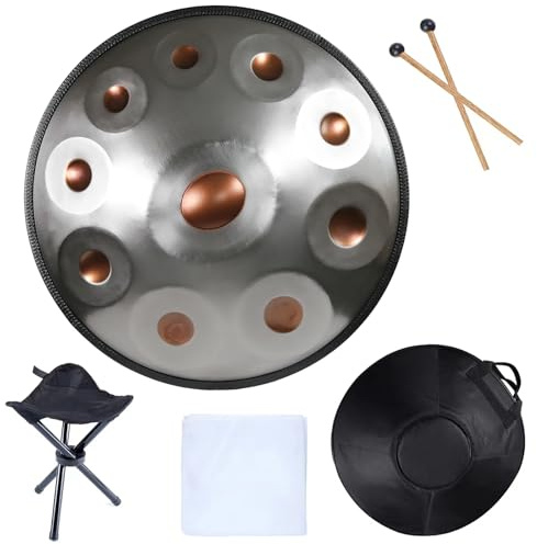 Handpan 440HZ 432HZ, handgeschmiedete Musikinstrumententrommel, Handpan 10-Ton Stahltrommel, Handpan für Anfänger, Silber