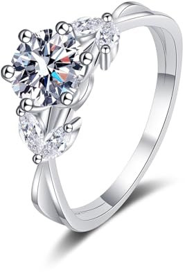 AMDXD Trauringe 18K Weißgold Au750, Klassiker Diamantring mit Labor Diamant 1 Karat (Rundschliff, VVS1), 18K Damen Echt Goldschmuck, Gr.48 (15.3)