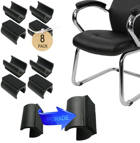 Tappi rettangolari per gambe di sedie a forma di U, con feltro, per proteggere i pavimenti in legno duro, senza graffi, nessun rumore, adatti a gambe tubolari di diametro 25 mm (nero, 8 pezzi)