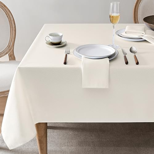 Softalker Abwaschbar Outdoortischdecken 140 x 100 cm Rechteckig Tischdecken Beige Tischtuch Jacquard Geometrischem Fleckschutz Tischwäsche Garten für Draußen Camping Garten Geburtstag Frühling Party