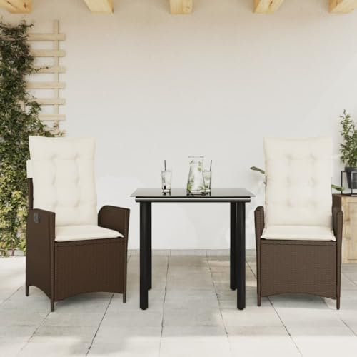 Keyroto Polyrattan Sitzgruppe mit 2 Gartenstuhl Hochlehner Verstellbar Garten Essgruppe 2 Personen Rattan Gartenmöbel Set Garten Essgruppe Gartengarnitur Sitzgarnitur Braun Type-46
