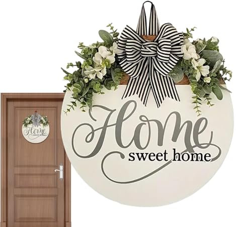 Cartello per porta Home Sweet Home Cartello per porta Home Sweet Home | Cartello di benvenuto per la decorazione della parete Home Sweet Home, ghirlanda per portico estivo, cartello rotondo in legno