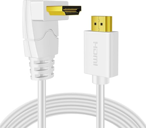TNP 4K HDMI Cable Right Angle 90 Degree (6 FT) - White High Speed 18GBPs HDMI Wire Cord Support 4K 60Hz 2K 2160p 1440p 1080p 3D ARC/eARC Ethernet For Video Gaming Xbox One PS 4 & 4K Apple TV HDTV