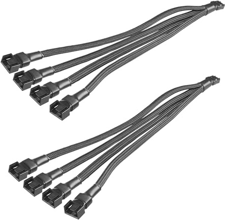 Xahpower 4-Pin PWM Fan Splitter Kabel, 2 Stück Lüfter Splitterkabel für 4 Gehäuselüfter Computer ATX Gehäuse 4-Pin/3-Pin, 26 cm