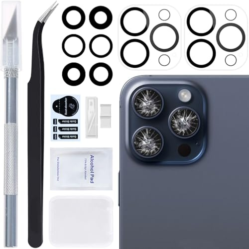 ZHUROUPU för iPhone 15 Pro Max bakre kameralins glasersättning med förinstallerat lim, safirglaslins för iPhone 15 Pro Max 6,7 tum A3106 med professionella reparationsverktyg (2 set)