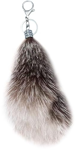 Xsclpomddy Fuchsschwanz Schlüsselanhänger Mini Pom Pom Schlüsselanhänger Glitzer Kristallstrass Taschen Rucksäcke Zubehör Charm Auto Schlüsselring,dark gray a