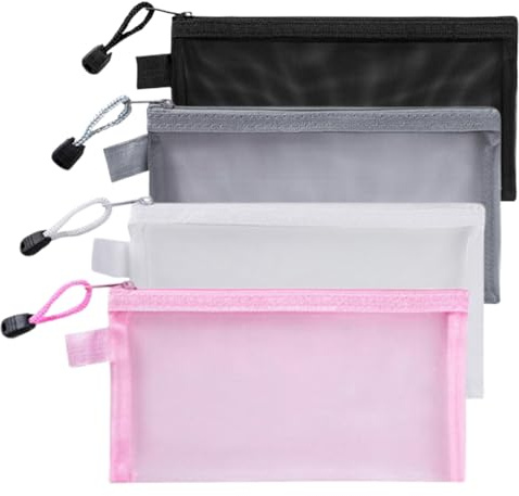 4 Stück Transparente Federmäppchen Nylon-Netzstoff Zip Mesh Reißverschluss Beutel Stifteetui Clear Exam Pencil Pouch Tragbares Schreibwarenetui für Schule Bürobedarf Kosmetik Aufbewahrungsbeutel
