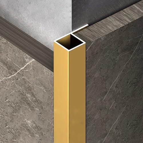 Raouoae Metal Edge Strip Tile Rail Corner Profile 125CM, 2 Pieces Aluminum Square Angle Profile (Anodized) – Tile Edge Protection For Walls & Floors(Gold,10.2mm)
