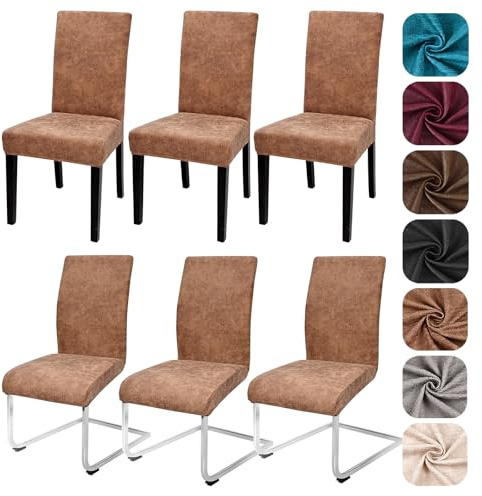 Alishomtll Sämischleder Stuhlhussen 6er Set Stretch PU Stuhlbezug Khaki | Elastische Stuhlhussen Schwingstühle Universal Stuhlbezug Waschbare hussen für stühle Esszimmerstühle Bezug Küche Hochzeit