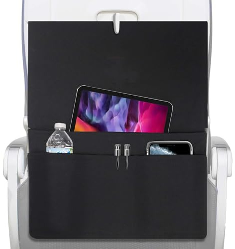 Xujuika Organizador de respaldo de avión, cubierta de la bandeja de avión con bolsillos, bolsillos de avión, mantel con múltiples compartimentos para volar, imprescindible para viajes en avión