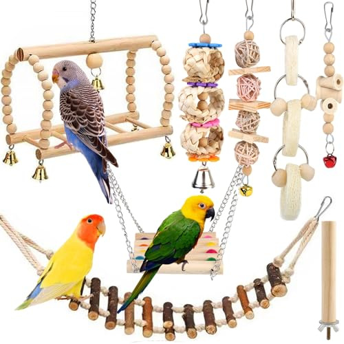 Lot de 8 jouets à mâcher pour oiseaux, en bois naturel, pour cage et entraînement, convient pour perruches, conures et tourtereaux