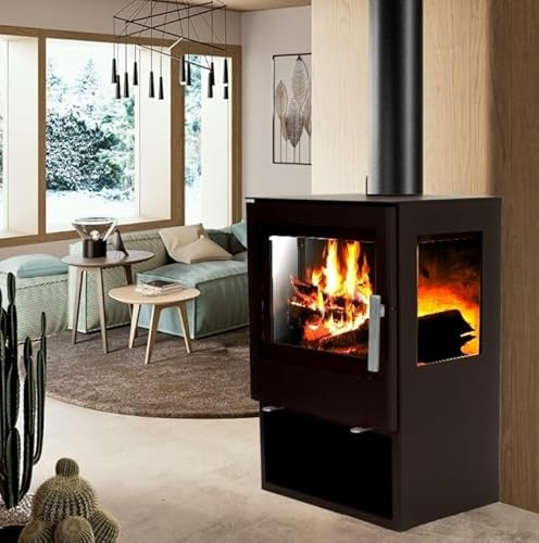 Panorama Kaminofen 9.8kW Holzofen 3 Scheiben 3 seitig Heizofen Ofen Kamin 56315 AWZ