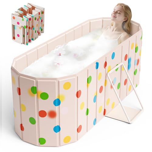 Helangel Portable Foldable Bathtub with 2 Support Panels,Ice Bath Tub 150 x 55 x 50 cm with 2 Drainage Pipes Folding Bathtub for Adults Kids