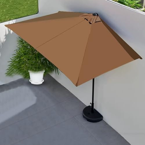 HXYhydrypd Mezzo Ombrellone con Manovella Facile, Ombrellone da Esterno con Base Inclusa for Balcone, Giardino o Terrazza(Brown)