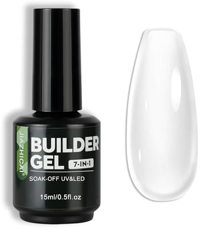 BUTBU 7 in 1 Clear Builder Base Gel, Smalto Trasparente Rinforzante Unghie, Gel Rinforzante per Unghie, Base Coat, Estensione delle Unghie, Riparazione di Manicure, Decorazione per Unghie, 15ML