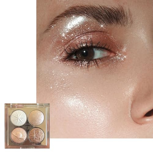 Brown Eyeshadow Palette, 4 Color Eye Makeup Palettes, Baked Pearlescent Eyeshadows Powder, Golden Bronzer Glitter Waterproof Eye Shadow, Natural Highly Pigmented Pallets for Women