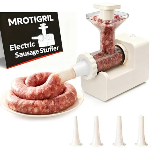 MROTIGRIL Electric Sausage Stuffer Machine: 4 Stuffing Tubes – One‑Button Start Sausage Stuffer: Effortless, 11lbs Meat in 5 Minutes – Time-Saving Homemade Sausage Maker for Hot Dogs, Beef, Chicken
