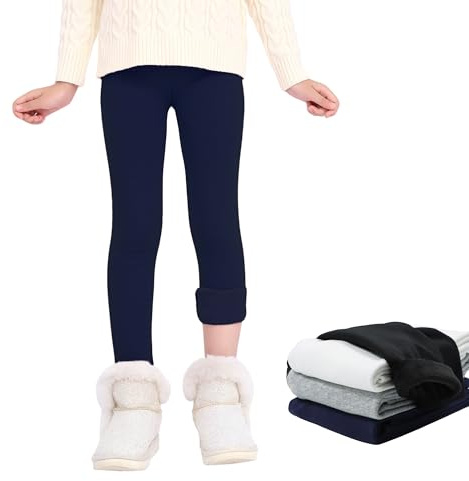 JinBei Leggings Térmicos Niñas con Forro Polar, Invierno Grueso Largos Pantalones Calentitos Suaves Algodón Mallas Infantiles Elástico Pantalón Ropa para Niños Azul Marino, 8-9 Años