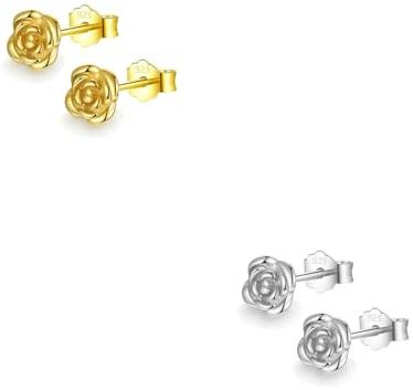 HinDaLi 2 Paires Boucles d'oreilles Fleurs Argent 925 pour Femme Fille Clous d'oreilles Argent Petite Boucles d'oreilles Femme en Forme de Fleur Boucles d Oreilles Or Hypoallergénique Bijoux