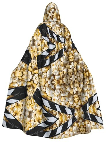 KFRXXZQB Cinema Movie Clapboard And Popcorn -Print Adults Halloween Cloak Hooded - Full Print Gothic Cape For Festivals, Larp Events & Themed Parties With Machine Washable Fabric