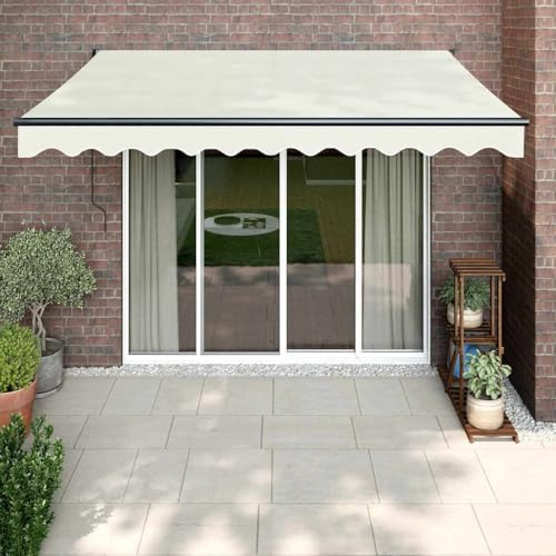 HaoChrymec Elektrische Markise Einziehbar mit Kurbel und Motor, Pulverbeschichteter Aluminiumrahmen, Sonnenschutz Balkon, Freistehende Markise, Creme, 3.5 x 2.5 m