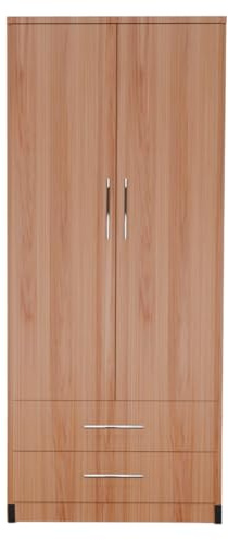2 Door Wardrobe with Drawers – Fully Assembled Modern Bedroom Wardrobe with Hanging Rail | White, Grey, or Black Freestanding Double Wardrobe for Bedroom Storage, 78W x 184H x 50D cm (Oak)