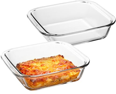 BAIFULAI 2 Stück Glas Auflaufform: 19.6×17×4.7cm Borosilikatglas Backform Rechteckig mit Griff, Backform Glas für den Airfryer & Überbackenes zum Zubereiten, Garen & Servieren(0.9L)