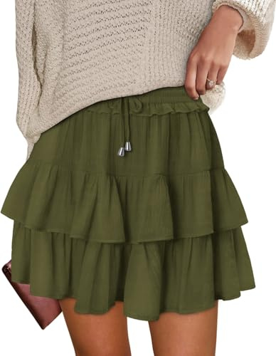 KISSMODA Womens Mini Athletic Short Skirts Ruffle Layered Sport Skort Stretchy Casual High Waist Pleated Tennis School Summer Skirt with Shorts