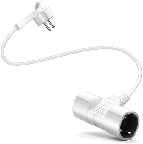 Doppelstecker für Steckdose,Doppelstecker 16A/250V/Max,Kabel kurz mit steckdosenadapter 2 Fach schuko,Stecker schuko für Küche,Büro,Zuhause Weiß (2fach)