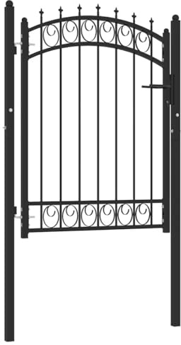 Portail de clôture avec pointes en acier revêtu par pulvérisation - 100 x 125 cm - Porte de jardin robuste pour jardin, cour et terrasse - Avec poteaux et système de fermeture - Noir
