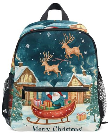 GAIREG Weihnachtsmann Schlitten Kleinkind Junge Rucksack mit Namensschild Vorschule Kindergarten Rucksäcke, Weihnachtsmann-Schlitten, 3-5 Years, Niedliche Rucksäcke
