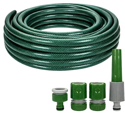 15M Reinforced Heavy Duty Garden Hosepipes with Nozzles & Fittings – Flexible, All Weather, High Pressure – for Irrigation, Car Wash & Gardening – with 3 Hose Connectors & Tap Adapter