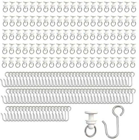 zizitips 100 Stück Gardinenröllchen Set für Gardinenschiene – 50 Gardinengleiter & 50 Metall Vorhanghaken, Gardinenhaken Zubehör für Vorhangschiene & Duschvorhang, universell, leise, robust