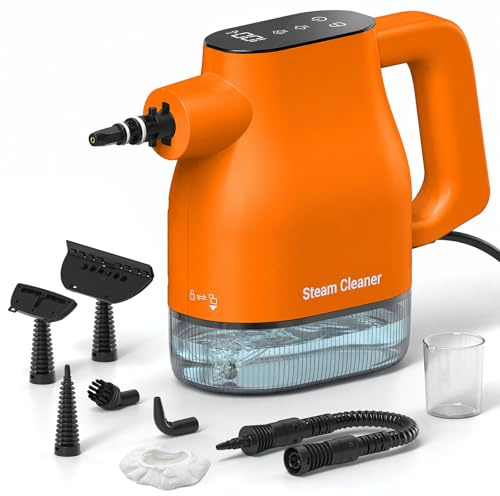 Limpiador a vapor de mano a presión con pantalla táctil inteligente, 1350W, cable de alimentación de 4m, Naranja