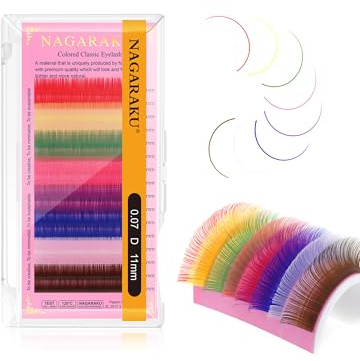 NAGARAKU Bunte Einzelwimpern 1:1 Wimpern 8 gemischte Regenbogenfarben Klassische Wimpernverlängerung Farbige Wimpern Lashes 16 Reihen Coloured Individual Eyelashes Supplies(0.07 D Curl 11mm)