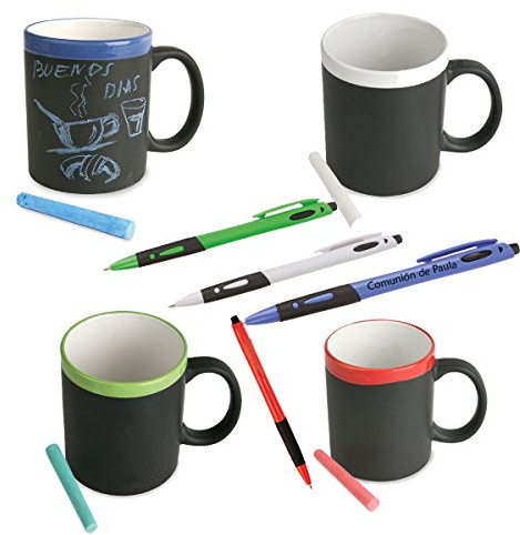 Curia Grabador Lote de 10 tazas de pizarra de cerámica con bolígrafo PERSONALIZADO con el texto que quieras. Tazas para regalos de niños y niñas de cualquier evento. Cumpleaños, bodas comuniones