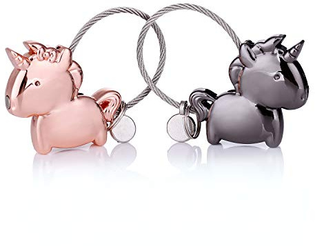 Porte-clés paire amour,2 personnalisé aimant amovible petit trousseau,élégant déco lanière avec câble acier inoxydable,cadeau d'anniversaire pour les amoureux de couple copain copine (noir+or rose)