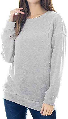 Smallshow Sweat-Shirt d'allaitement Toison, Manches Longues, Pull-Over d'allaitement Maternel Tops Light Grey 2XL